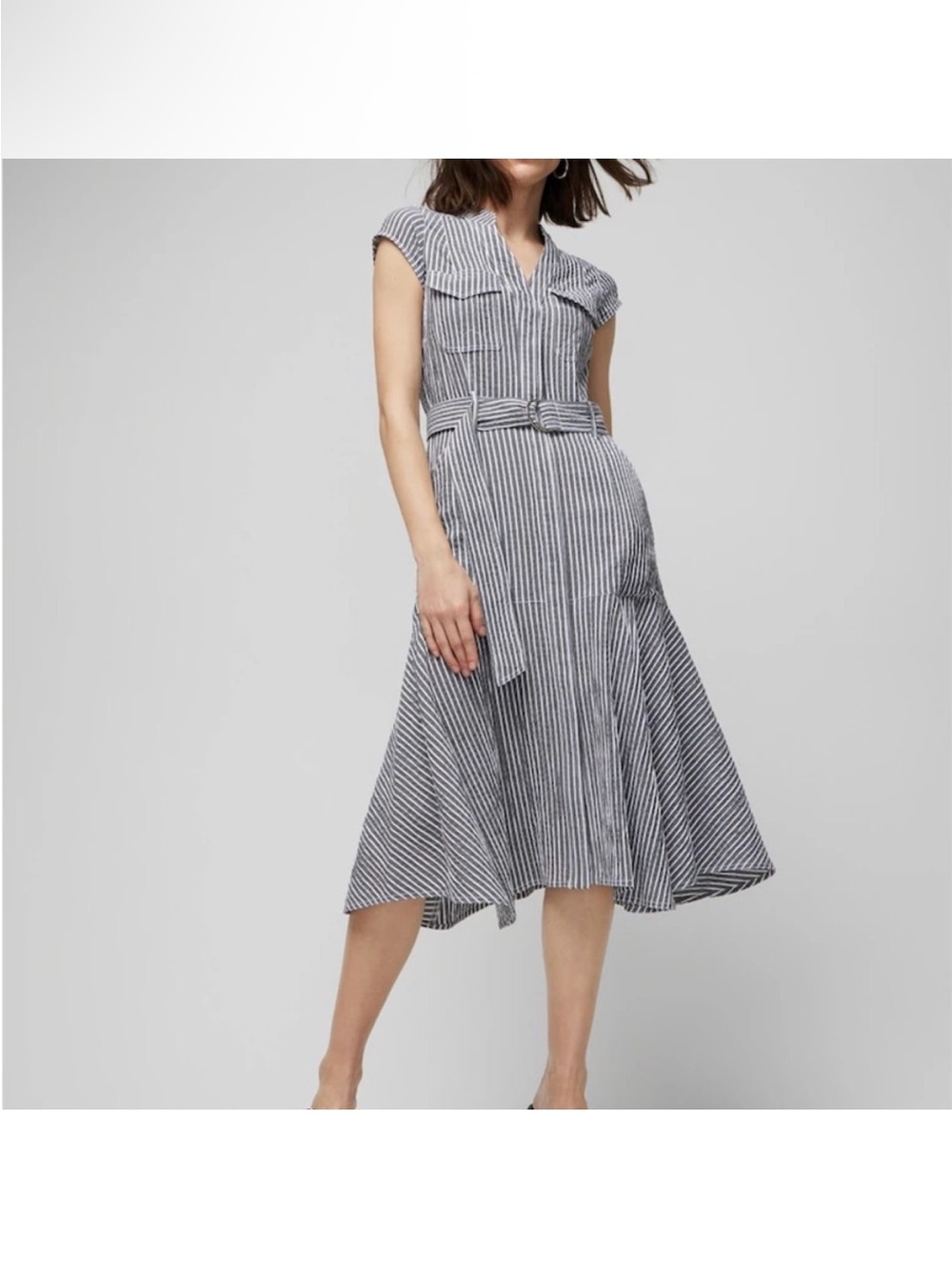 White House Black Market NWT Striped Utility Midi Dress Size 4 Belted